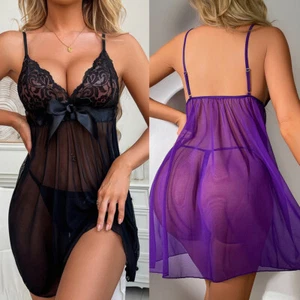 Sexy Nightgowns for Women Nighties for Women Sheer Lace Babydoll Mesh Nightwear - Picture 1 of 24