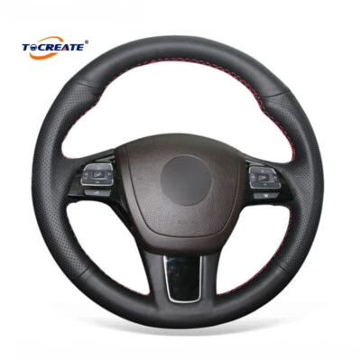 Cubierta de volante de cuero artificial para Volkswagen Touareg 2011-2017 #1801 Foto 1 de 4