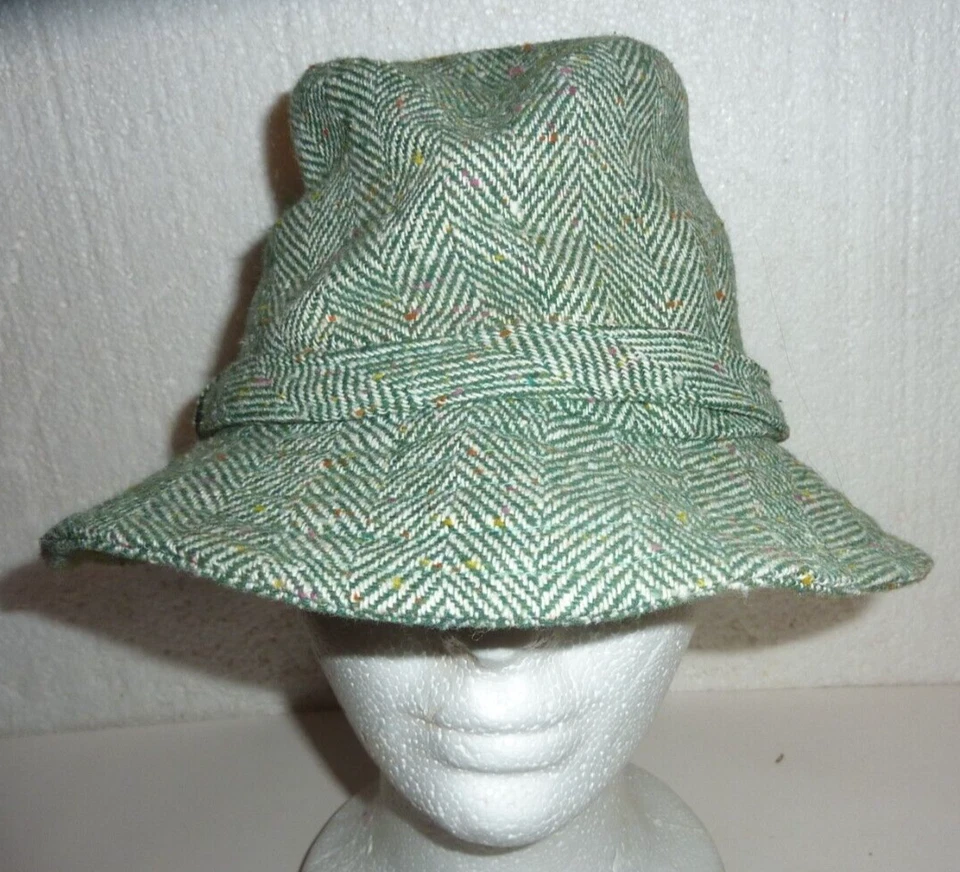 Vtg World Beaters Bucket Hat Gilligan Beatnik Beach Bum Green Herringbone H-3 - Image 1 of 4
