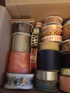 *Box Of Crafting Ribbon* Lot Of 30, Mostly Fall & Halloween Colors, New And Used - Picture 1 of 3