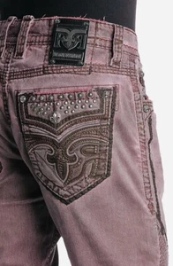 NEW Rock Revival Reid K6 Biker Jeans Men's 42 x 32 Burgundy Flex Stretch Pants - Picture 1 of 10