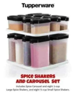 Tupperware Modular Mates Spice Shakers Sellos Negros 8 Grandes+8 Pequeños+ Carrusel NUEVO - Imagen 1 de 9