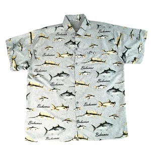 Vintage RINA  Men’s Lounge Shirt Size Large Bahama All Over Fish Single Stitch - Picture 1 of 7