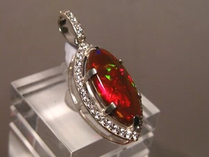Red Multi Colored Opal Pendant - Solid Gem Welo Opal - Sterling Silver - Picture 1 of 10