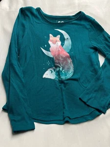 Lot 3621- Girl's SO Teal long sleeve tee with Fox-  Size 8 - Picture 1 of 2