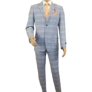 Herren Anzug RENOIR Englisch Kariert Fensterscheibe Stretch Slim Fit Komfort 293-3 Blau - Bild 1 von 40
