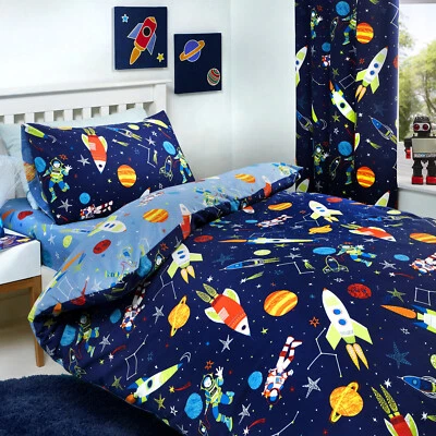 Bedlam SUPERSONIC Space Glow in the Dark Reversible Duvet Cover Set Blue Kids