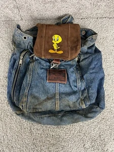 Looney Tunes Blues Denim Rucksack Damen 16"x14" Wildleder Klappe Tweety Vogel blau - Bild 1 von 13