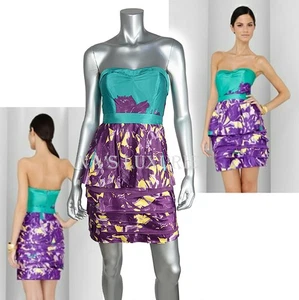 BCBG BCBGMAXAZRIA DRESS TIERED POPLIN SWEETHEART BODICE STRAPLESS US sz 2 - Picture 1 of 7