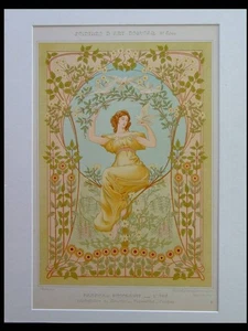 WOMAN, SUMMER, FRENCH ART NOUVEAU - 1900 LITHOGRAPH - MULIER, FLOWERS - Picture 1 of 2