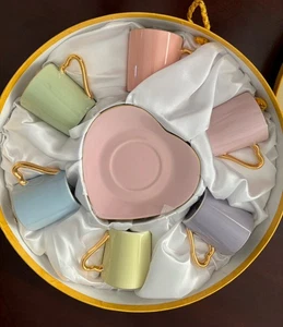 CLASSIC COFFEE AND TEA Set of 6 Demitasse Cups and Saucers Multi Color - Picture 1 of 7