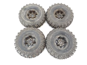 4x Duratrax Deep Woods 1.9" Crawler Tires on 12mm Hex BEADLOCK METAL WHEELS - Picture 1 of 7