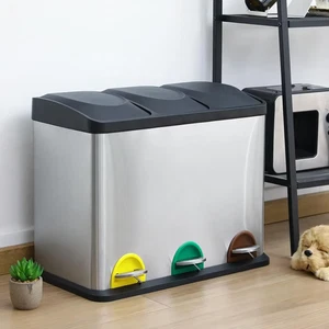 Mülleimer 3 Fächer Edelstahl 24/45L – Küchen Abfalleimer mit Pedal & Deckel - Bild 1 von 8