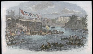 c1865 DEVON - Impresión Antigua Original LANZAMIENTO DEL BOTE SALVAVIDAS CIUDAD DE EXETER (01) - Imagen 1 de 1