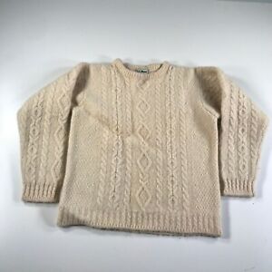 Vintage LL Bean Aran Fishermans Sweater Mens L Fits S Ivory Cable Knit Crew Neck