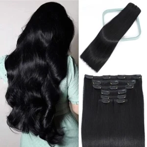 Clip in Hair Extensions Real Human Hair Straight Clip in Hair Extensions - Picture 1 of 7