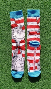 Dr. Seuss The Cat in the Hat Cartoon Striped Iconic Adult Unisex Crew Socks New - Picture 1 of 1