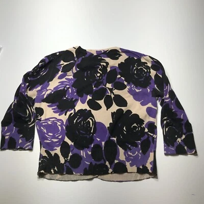 Kenar Cardigan Top 女式 L 码紫色米色黑色花卉 V 领纽扣前襟 — 第 1/4 张图片