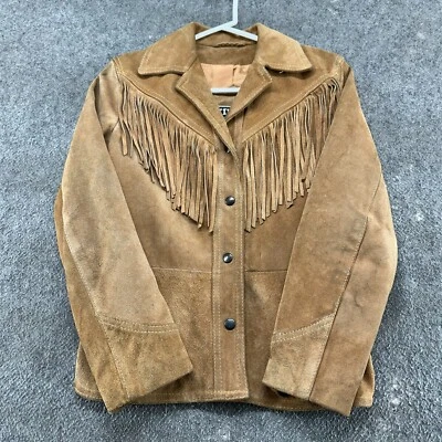 Chaqueta de cuero Winlit vintage para mujer ¿pequeña? 7 flecos de gamuza marrón genuinos años 80 90 Foto 1 de 4