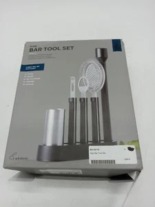 Open Box Rabbit 5 Piece Bar Tool Set with Caddy, Stainless Steel - Black - Picture 1 of 5