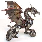 Steampunk Dragon Sitting & Holding Sphere Bronze Figurine Miniature 7"L New