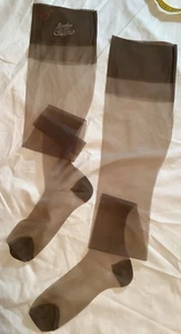 VTG For Tall Girls Only Garter Stockings RHT Mesh Seamless Brown NOS 11 37" - Picture 1 of 14