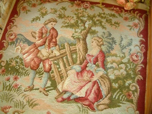 Sweet Lovers Dating in Garden Completed Needlepoint Canvas Hand Crafted - Picture 1 of 4