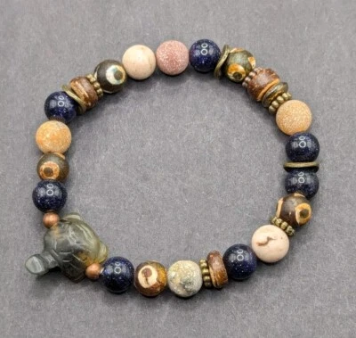 Pulsera Mujer Tortuga Boho Terrosa Cuentas Elástica (16cm) Muñeca Pequeña Foto 1 de 4