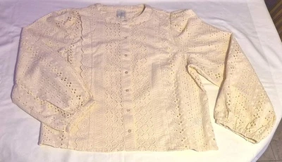 Blusa Camisa JOIE Algodón Ojales Encaje Recortes Top Talla L En muy buena condición Foto 1 de 4