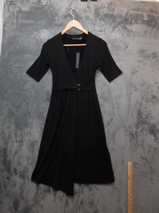 Tahari Dress Womens XS Black Short Sleeve V Neck Faux Wrap Ring Detail - Picture 1 of 14
