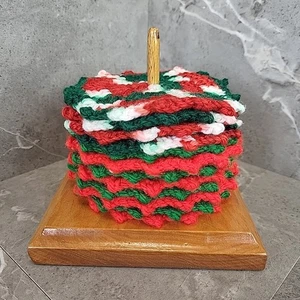 12 Handmade Crochet Christmas  Coasters With Wood Stand Nastalgia Vintage VGUC - Picture 1 of 10