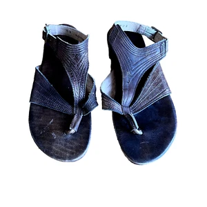 Bed Stu Black Leather Summer Festival Flat Ankle Strap Thong Sandals Size 9B - Picture 1 of 15