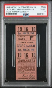 JACKIE ROBINSON DOUBLE #44 PEE WEE REESE 4-4 TICKET 6/20/1948 DODGERS/CUBS PSA 6 - Picture 1 of 11