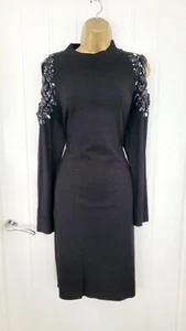 COAST Midi Jumper Dress Applique Cold Shoulder Detail Knitted Size 18 Black - Picture 1 of 7