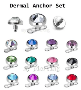 1 Set G23 Titanium 3 Holes 2.5mm Rise Dermal Anchor Base with Flat Gem Top - Picture 1 of 3