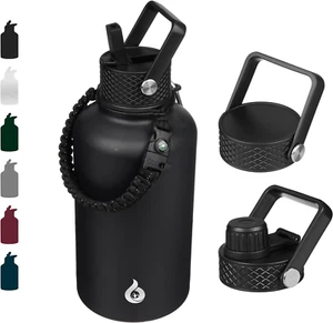 Half Gallon Insulated Stainless Steel Water Bottles with Straw Lid and Paracord - Picture 1 of 7