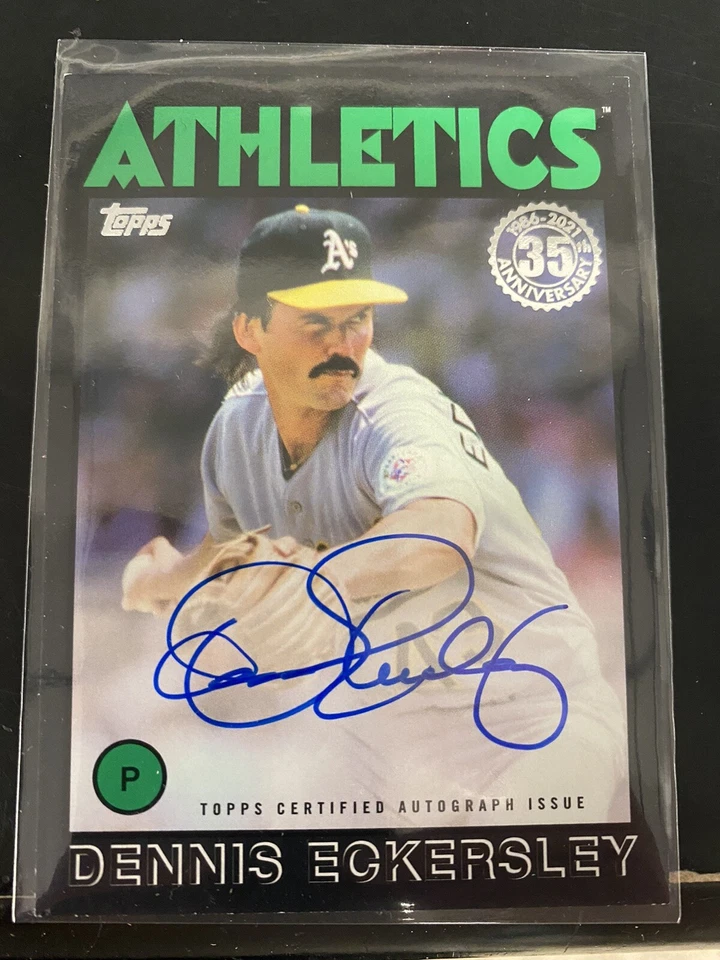 2021 topps series one dennis eckersley auto /199   1986 Design Oakland A’s - Image 1 of 2