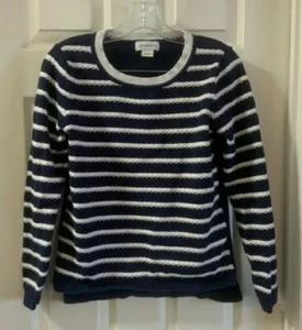 Liz Claiborne Women's Navy Blue/White Striped Pullover Sweater Small Y2K - Picture 1 of 5
