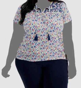 Style & Co Women's Plus Size 0X White Floral Split Neck Tassel T-Shirt Top NWT - Picture 1 of 3
