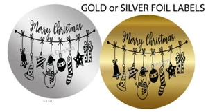GOLD or SILVER FOIL Seals Christmas Ornaments Labels Stickers Party Favors - Picture 1 of 1