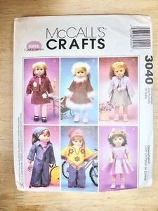 UNCUT McCALLS PATTERN #3040 for 18" DOLL CLOTHING - fits AMERICAN GIRL - Picture 1 of 2