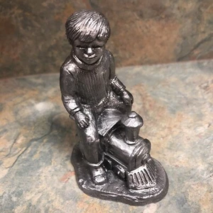 Michael Ricker Signed RB PEWTER Statue Ben Boy riding Train Toy Vintage 1984 - Picture 1 of 7