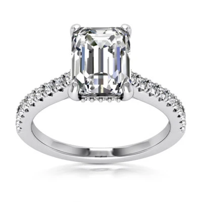 Solitaire 1.47 Carat H/VS2 Lab Created Emerald Cut Diamond Engagement Ring 14k - Image 1 of 4
