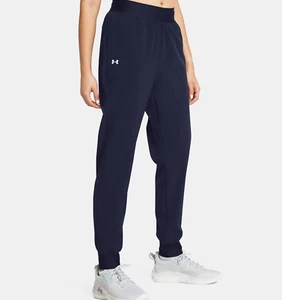 UNDER ARMOUR WOMEN'S RIVAL WOVEN HIGH RISE PANTS NAVY #1383315-NWT - Picture 1 of 3