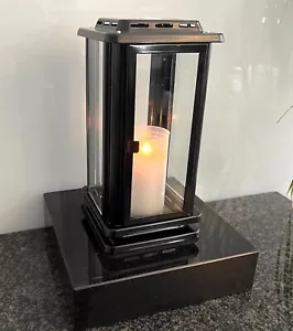 Edelstahl Grablaterne Vase Grablampe Grableuchte Grablicht Sockel Granit Schwarz - Bild 1 von 10