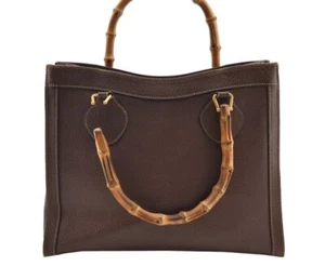 Authentic GUCCI Vintage Bamboo Hand Bag Leather Brown Junk 4782H - Bild 1 von 24