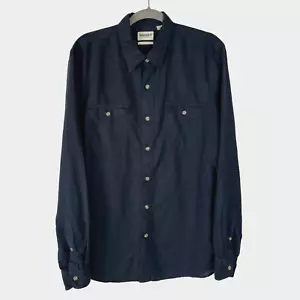 Timberland Mens Slim Large Button Down Shirt Navy Blue Linen Cotton Long Sleeve - Picture 1 of 18