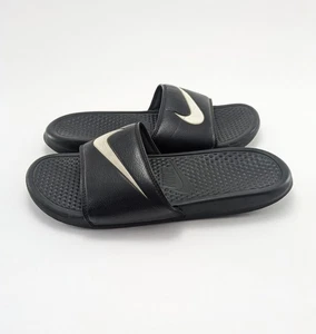 Mens Nike Benassi Swoosh Black White Slip On Slides Sandals 312618-011 Size 10 - Picture 1 of 7