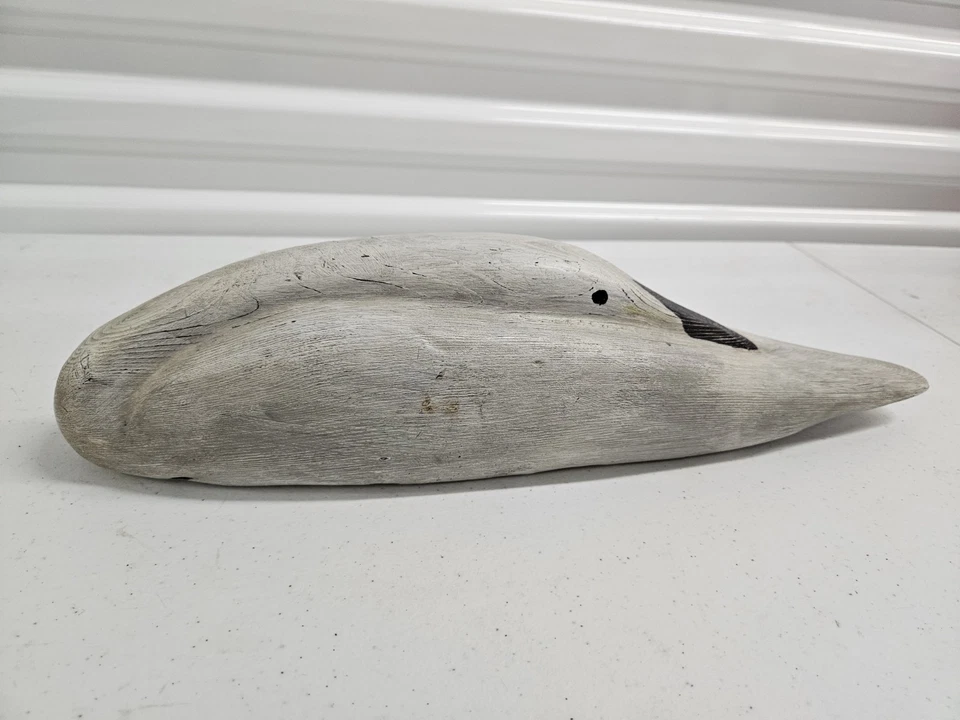Massive Handmade Wooden Wood Bird Swan Duck Decoy Hunting Signed Unknown 17" - Imagem 1 de 4