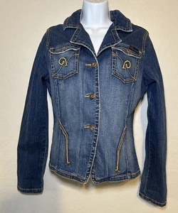Rocawear Jeansjacke Oberteil Damen M blau Denim bestickt tailliert Crop Stretch Y2K - Bild 1 von 10